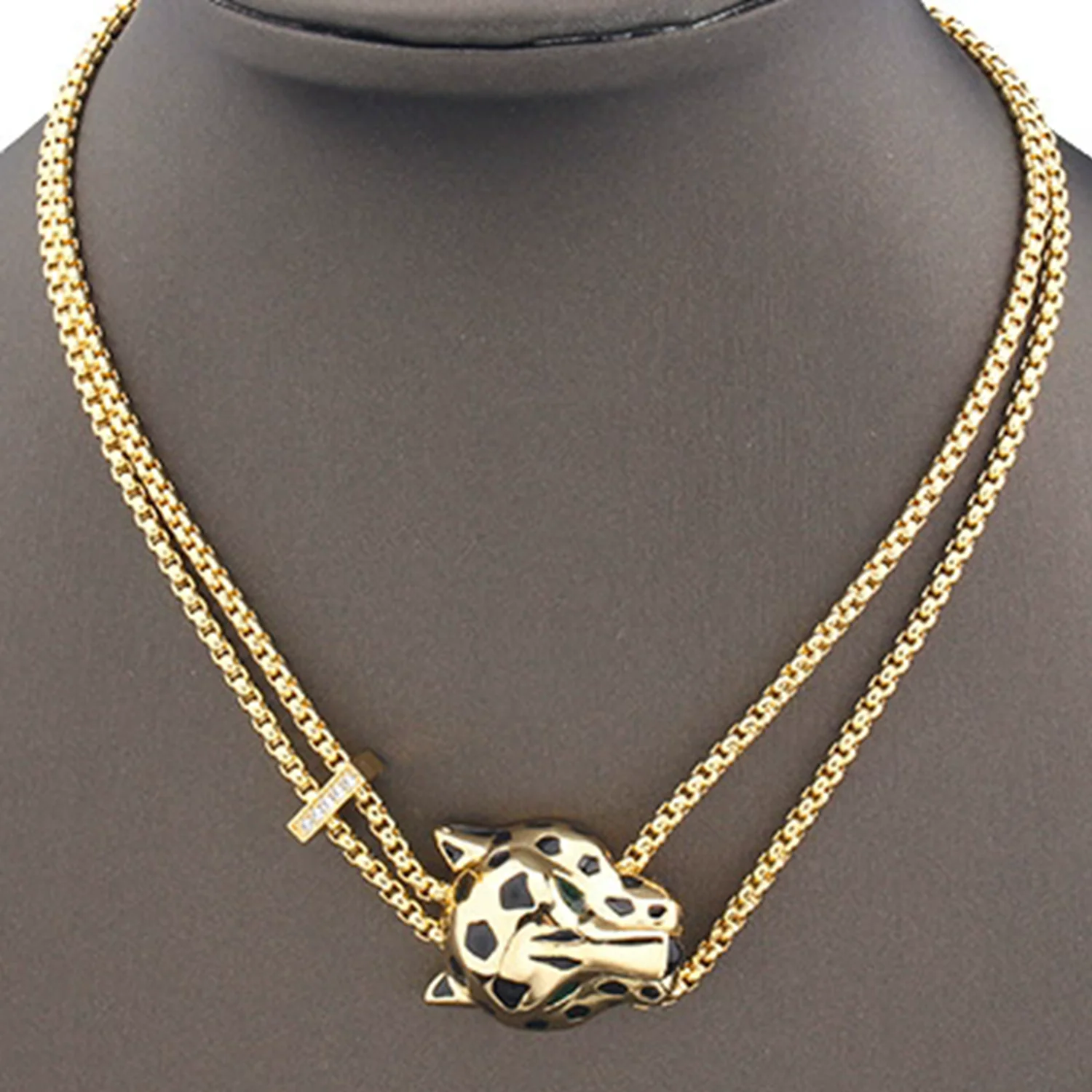Black Print Green Stone Eyes Panther Leopard Head Necklaces Short Collar or Earrings Luxury Designer Jewelry For Women Party