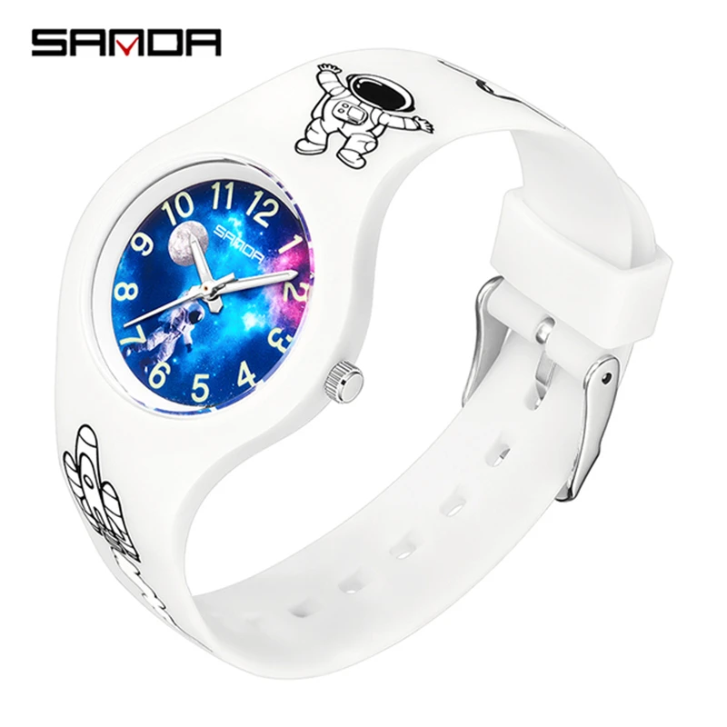 Fashion Sanda Top Brand 6098 Simple Silicone Fluorescent Outdoor Waterproof New Children Watches Starry Sky Student Wristwatches