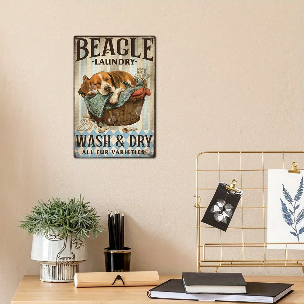 1pc 2D Flat Vintage Beagle Laundry Metal Sign 1957 Established Farmhouse Laundry Room Decor