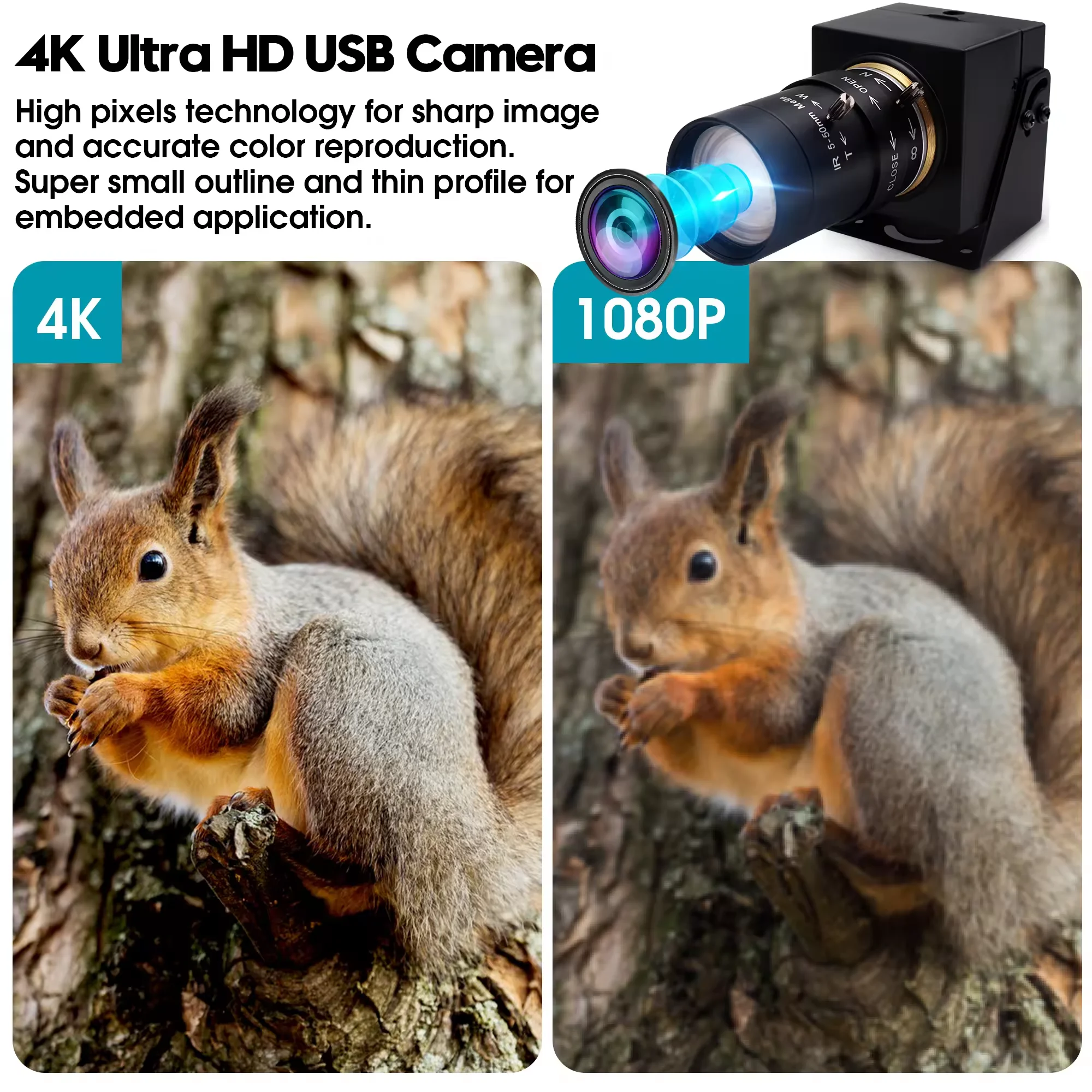 ELP 4K 30fps USB Camera CMOS IMX317 Ultra HD Live Streaming Camera with CS Varifocal Manual Zoom Lens for PC Laptop