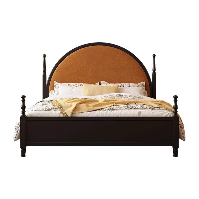 

French solid wood bed, medieval American style, retro old Paris, black new bed