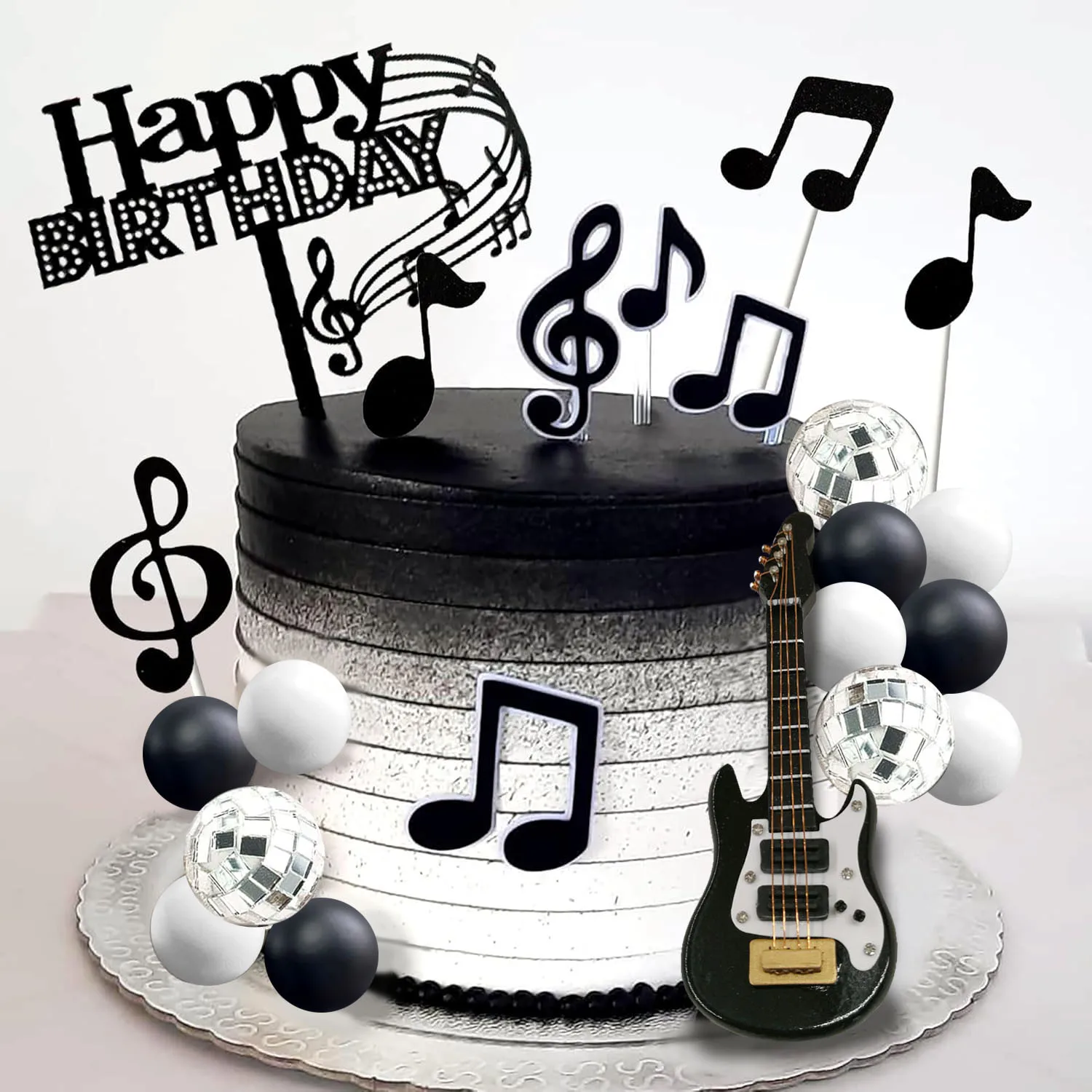 Gitarren-Kuchenaufsätze Rock-Musik-Kuchenaufsatz Noten-Kugeln Kuchendekorationen für Musiker-Geburtstagsparty Rock-Themenparty – Detail 11