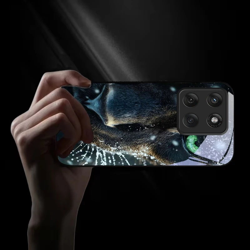 Panther Green Eye Black Glass Phone Case For Motorola Moto Edge 60 70 20 Lite 30 Pro 40 50 Ultra X30 Pro G14 G75 G84 14 5G Cover view 6