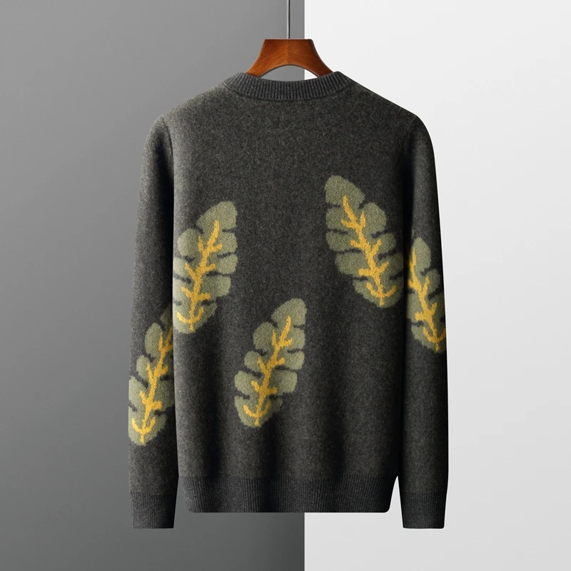Autumn and Winter New 100% Merino Wool Men\'s Cashmere Sweater Round Neck Pullover  Knitted Casual Fashion Retro Top