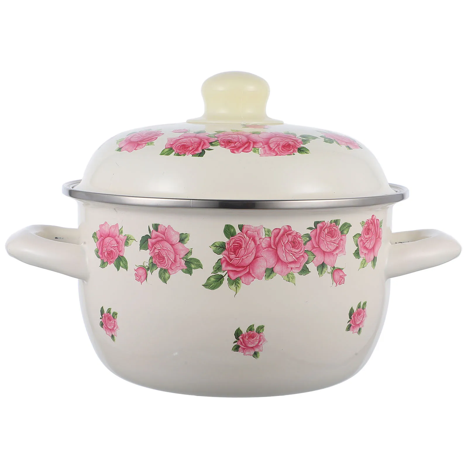 

1pc Enamel Stockpot Soup for Stove Cooking Pot Handles Heat Resistant Elegant Design Boil Milk Eggs Soup Small Size