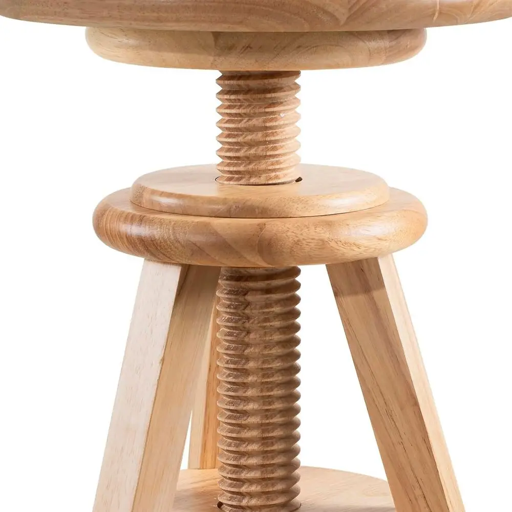 Adjustable Height Natural Wooden Bar Stool, 18.9-25.2 Inches