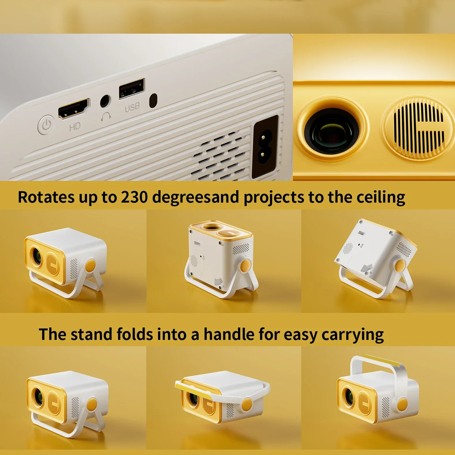 Native Portable Projector 4K HT23PRO 1080P Auto Focus Keystone Correction BT5.2 Android 11 WIFI6 360° Home Cinema NEW