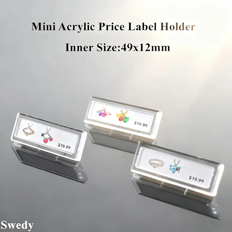 49x12mm Slant Back Acrylic Price Name Card Label Tags Table Acrylic Sign Holder Stand Small Price Label Holder Frame