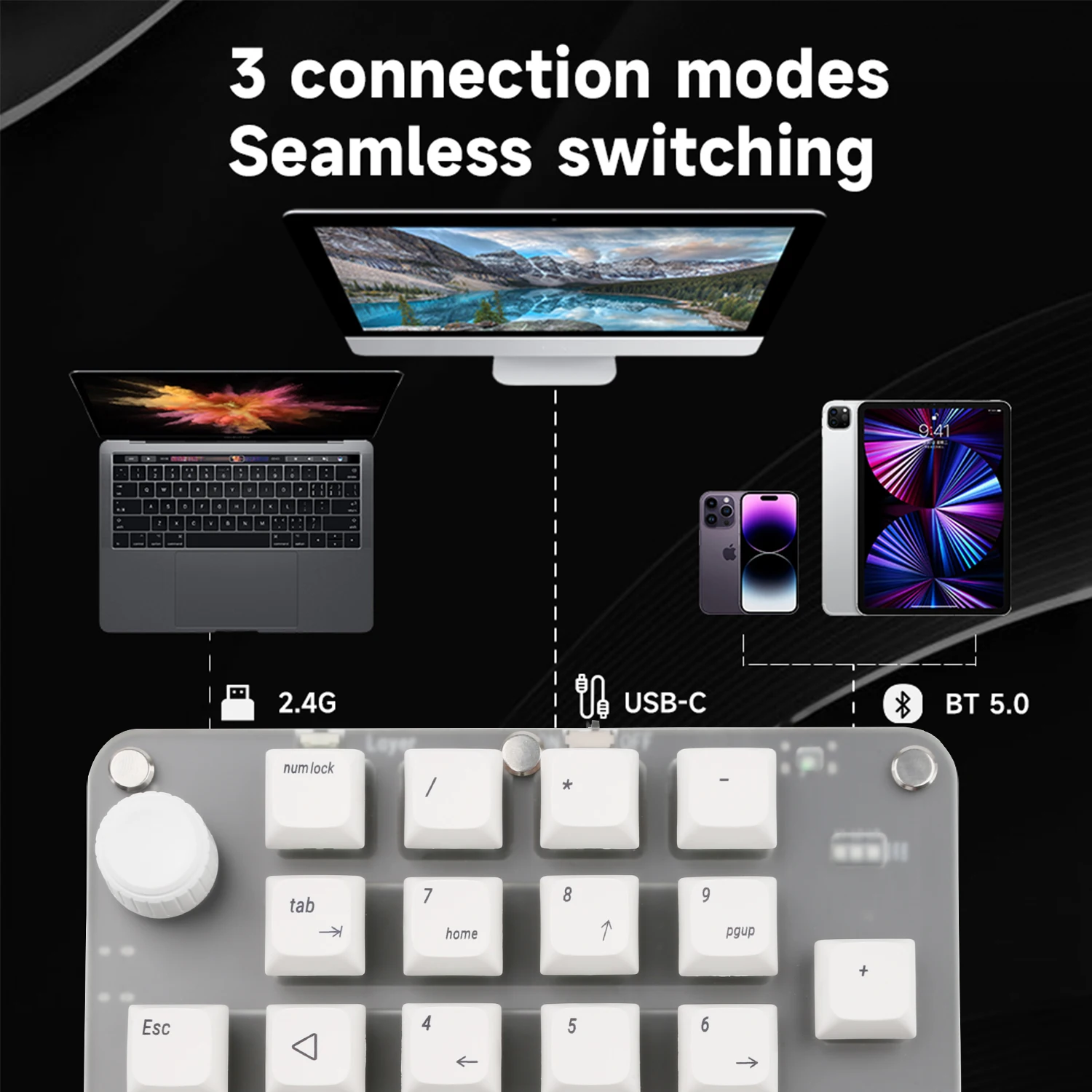 USB Custom Keyboard Macro 3/6 Key 1 Knob Programming RGB Bluetooth Gaming Photoshop Hotswap Mini Mechanical BT Keyboard