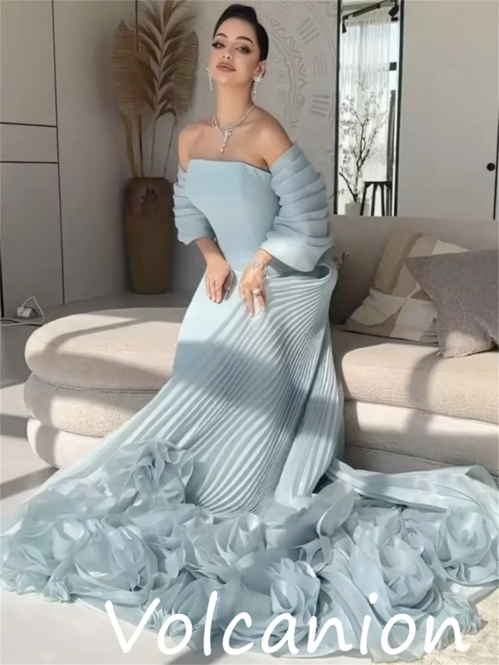 Personalizado casual simples jérsei flor plissado a linha fora do ombro vestidos longos sob medida ocasião combinando