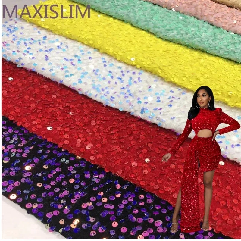 High Quality 5MM Candy Color System Flannel Sequin Fabric Elegant Cute Party Evening Dresses DIY Sewing Fabrics Wide:125CM