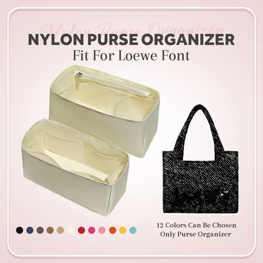 

Nylon Purse Organizer Insert, Inner Liner Storage Bag Insert Fit for Loewe Font Tote Small Zipper Inside Bag Organizer Insert