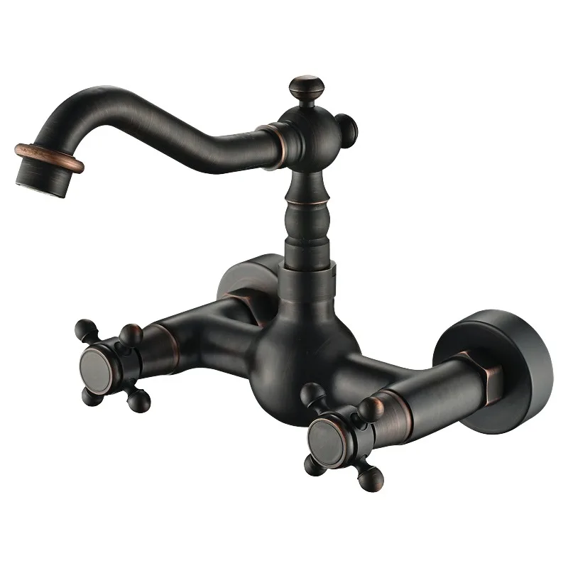 All Copper Antique Minimalist Wall Entry Kitchen Faucet Handcrafted Bronze Onyx Sink Set Wall Mounted Water Mixer Tap