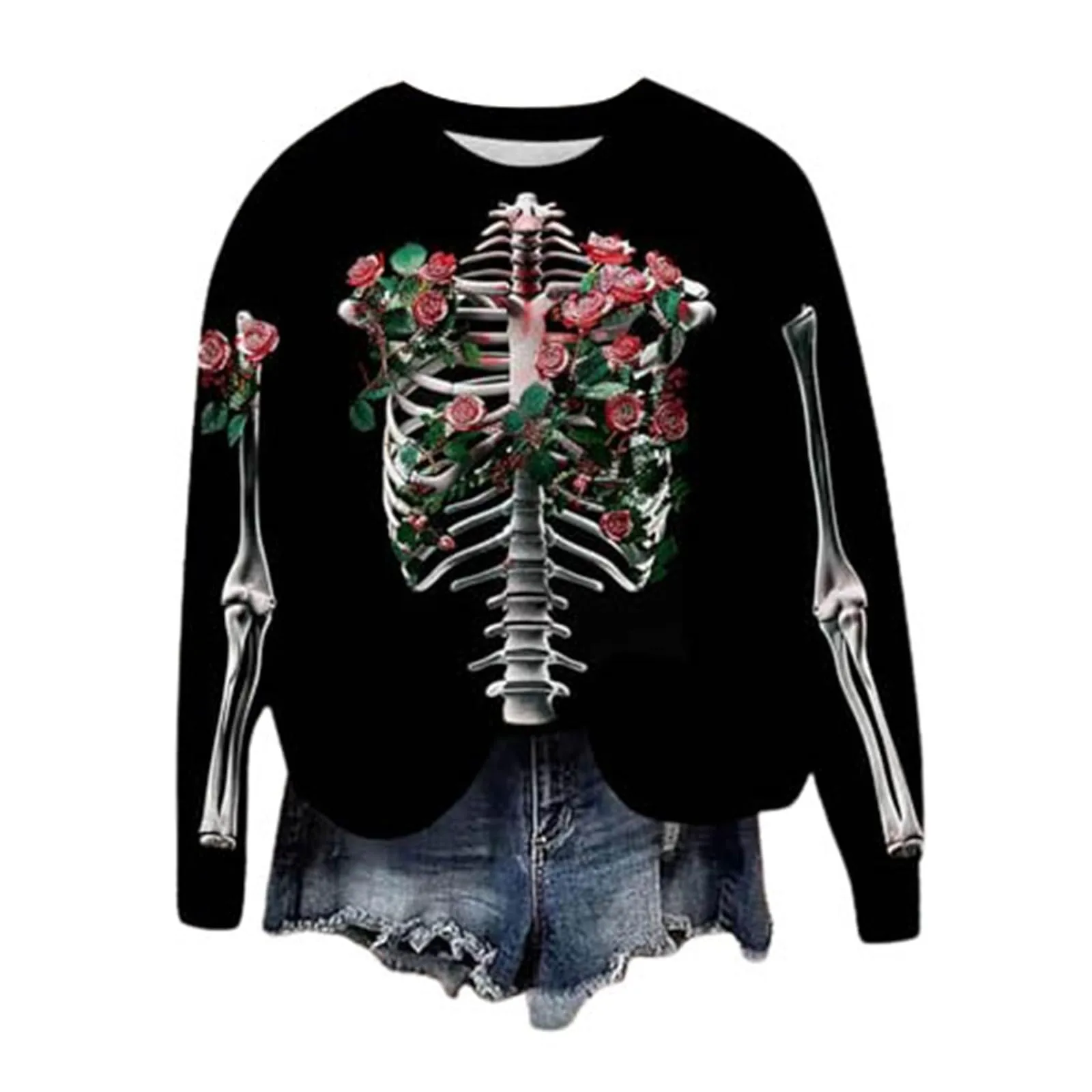 2024 Unisex New Y2k Style Flowers Stone Print Round Neck Casual Long Sleeve Top Sweatshirt Funny Halloween Hoodies Pullovers