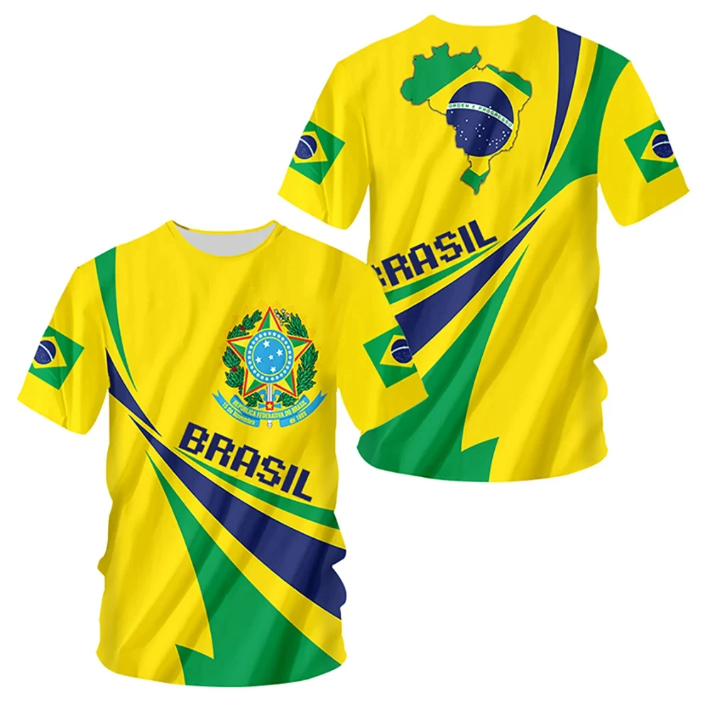 

Children's summer T-shirt Brazil national emblem 3D printing boys and girls round neck T-shirt fashionable children's clothing