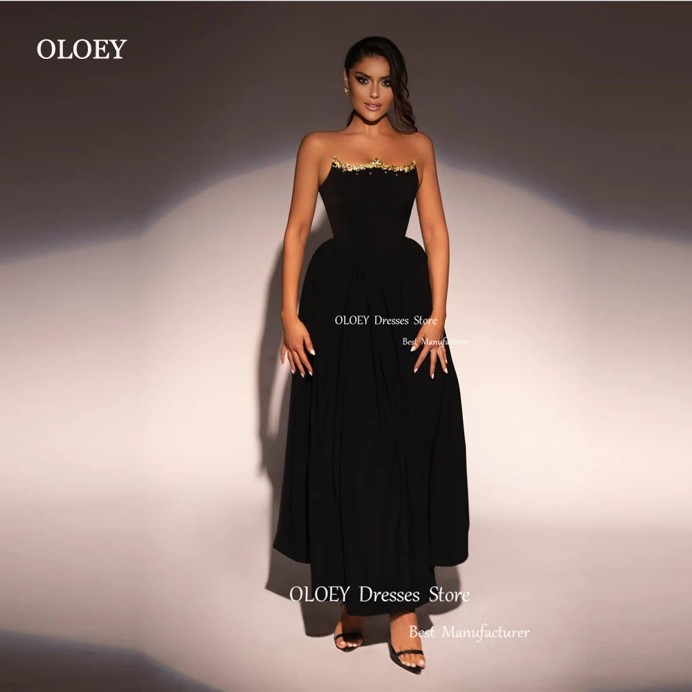 OLOEY Modern Shiny Sequin Neck Black Evening Dresses Dubai Arabic Women Velvet Top And Matte Satin Ankle Length Party Prom Gowns