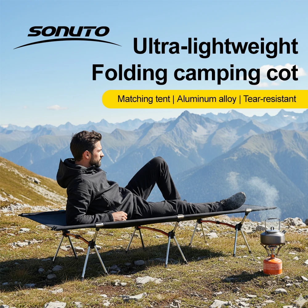 Cama Plegable Portátil para Camping Sonuto 193x66cm, 600D Oxford, 2.8 kg Ligera, Fácil de Instalar para Senderismo y Viajes al Aire Libre