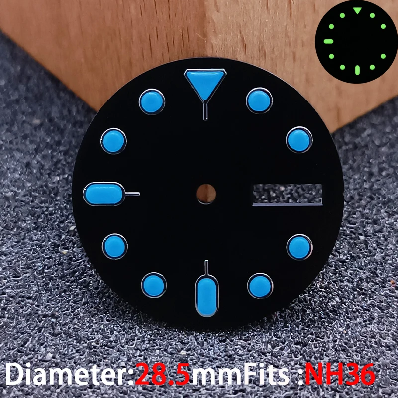 28.5mm diameter calendar watch dial Green luminous dial for NH36 watch movement accessories parts