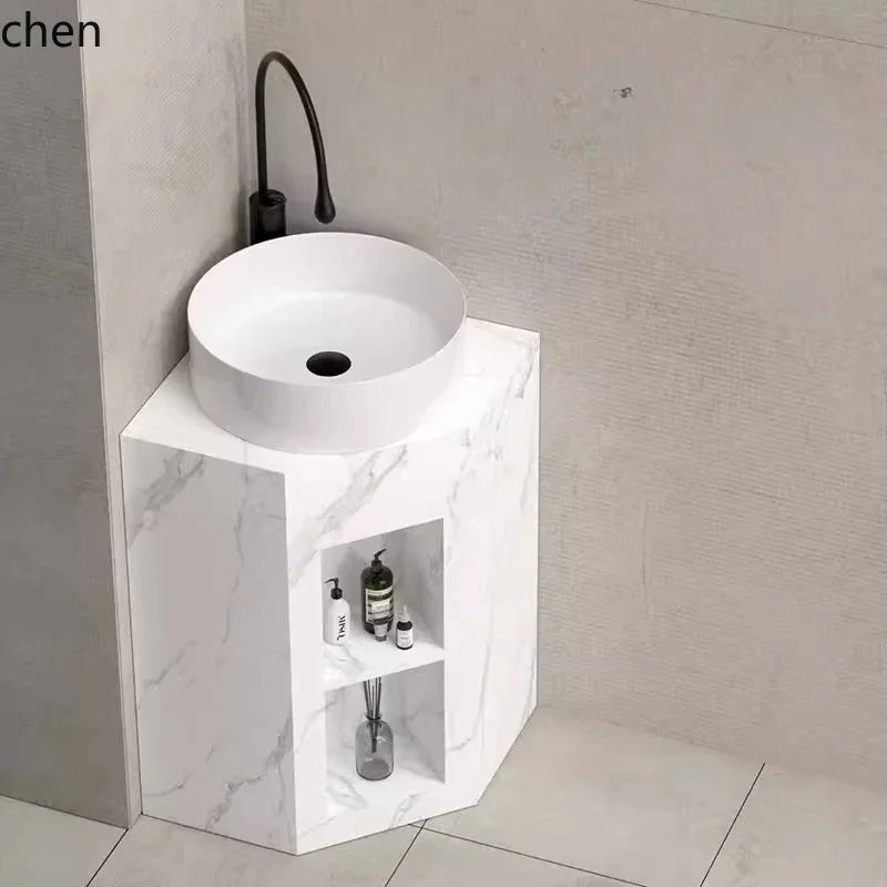 small apartment triangular column wash basin corner corner washbasin bathroom rock slab integrated floor basin