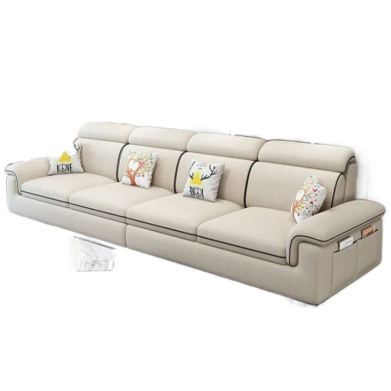 

Cotton and linen fabric sofa, modern no-wash technology cloth cat paw leather all-solid wood sofa