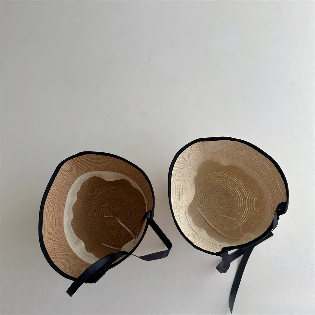 2025 الصيف الأطفال القش قبعة الفتيات شاطئ البحر عطلة كبيرة حافة الصيف الدانتيل قبعة بحافة الفتيات قبعات الشاطئ قبعة بنما #3