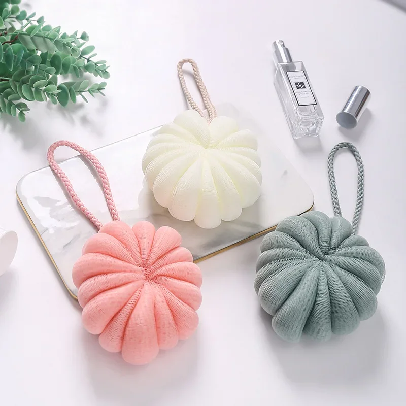 Bolas de burbujas para baño, esponja Exfoliante para el cuerpo, calabaza, ducha suave, limpieza de la piel, accesorios de Ducha