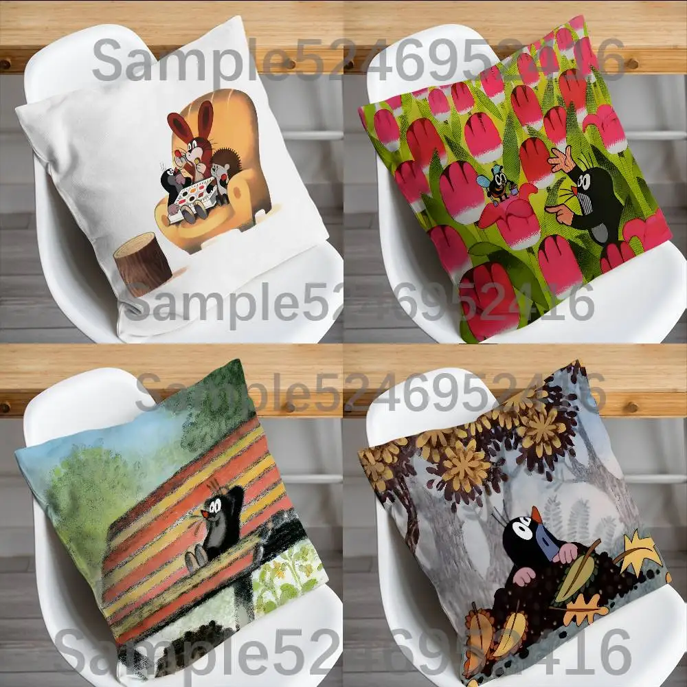 L-Little Mole Cartoon Pillow Case Cover Square Sofa With For Pattern Comfortable Cushion suitable Of Room