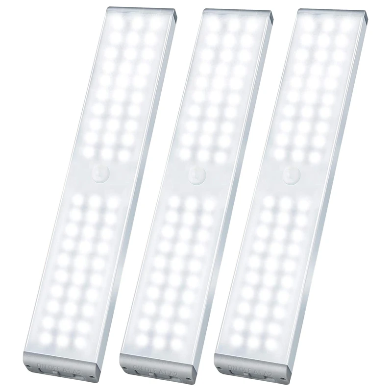 LED Closet Light,60 LED Rechargeable Motion Sensor Closet Light Lighting,For Stairs Wardrobe Kitchen Hallway,3 Pack