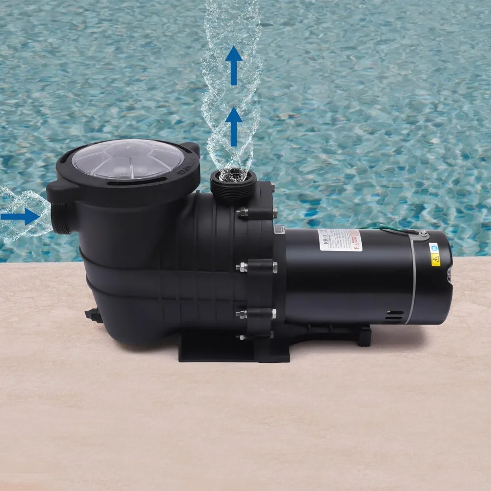 2HP Pool Pump Inground Single Speed 110v Powerful Primming Swimming Above Ground Pool Water Pumps and Filter with Filter Basket