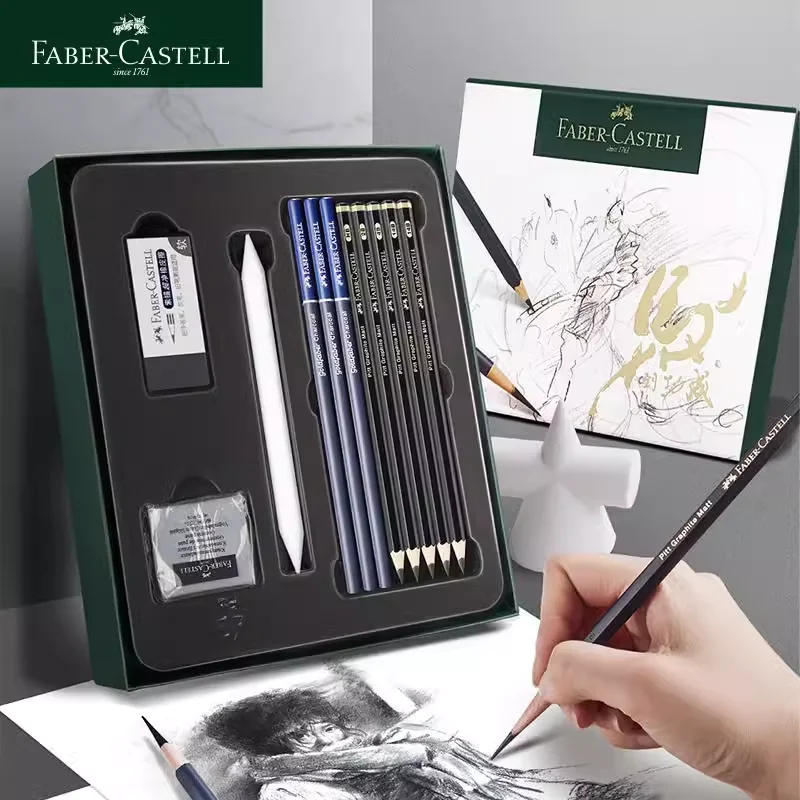 Faber-Castell Pencil Sketch Set with Charcoalx3,Matte Black Pencilx5,Dust Free Eraser x1,Kneable Eraserx1,Paper Penx1 Painting