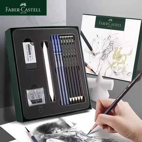 Faber-Castell 연필 스케치 세트, Charcoalx3, Matte Black Pencilx5, 먼지 없는 지우개 x1, Kneable Eraserx1, 종이 Penx1 페인팅