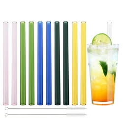 200*12mm High Borosilicate Glass Straw 10Pcs/set Reusable Eco Friendly Drinking Straws Set Bubble Tea Smoothies Bar Accessories