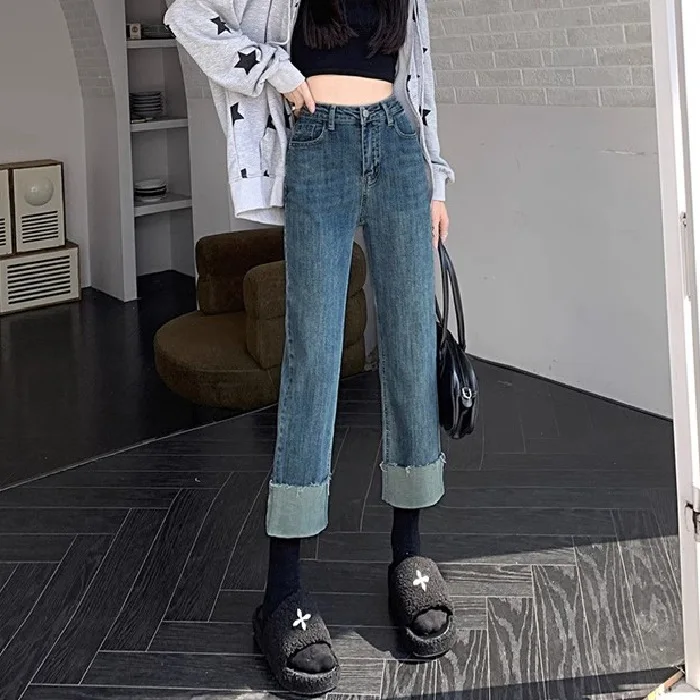 

Baggy Jeans Women Spring and Autumn High-waisted Stretch Pants Fashion Korean Edition Style Versatile Straight Wide Leg Jeans