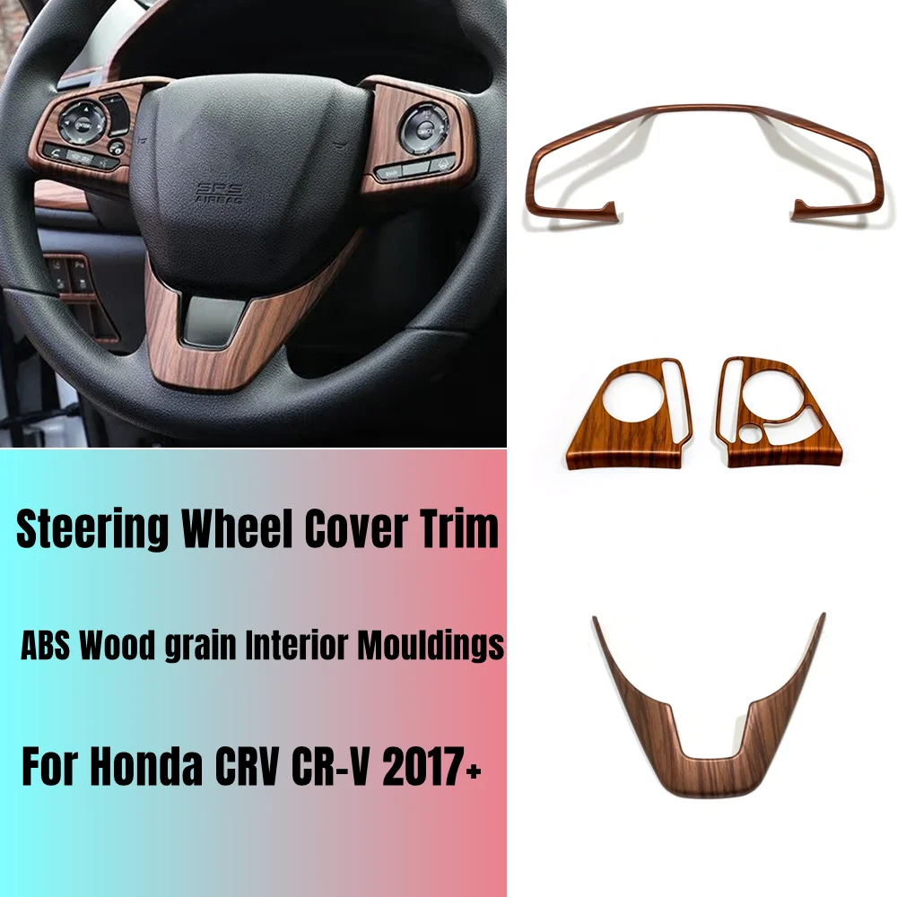 

For Honda CRV CR-V 2017-2020 Accessories ABS plastic wood grain Interior Mouldings Steering Wheel Cover Trim Decoration Sequins