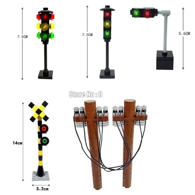 Treno de estrada semáforo sinal telégrafo pólo diy moc crianças educacional tijolo blocos de construção brinquedo