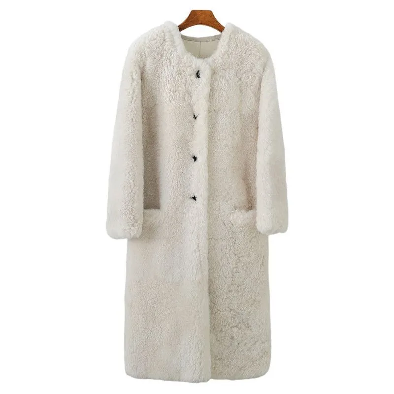 

Tuscan Sheep Fur One-piece Fur 2025 Winter New Item Knee Length Coat for Women New Style