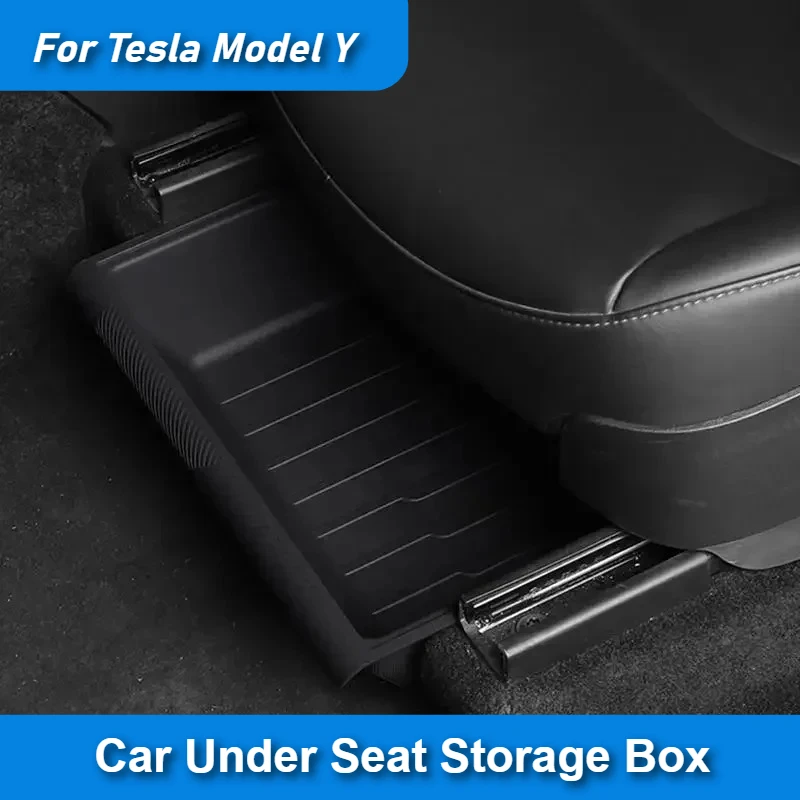 

Car Under Seat Storage Box For Tesla Model Y 2021-2024 TPE Scratch Resistant Organizer Durable Case Underseat Drawer Holder Tray