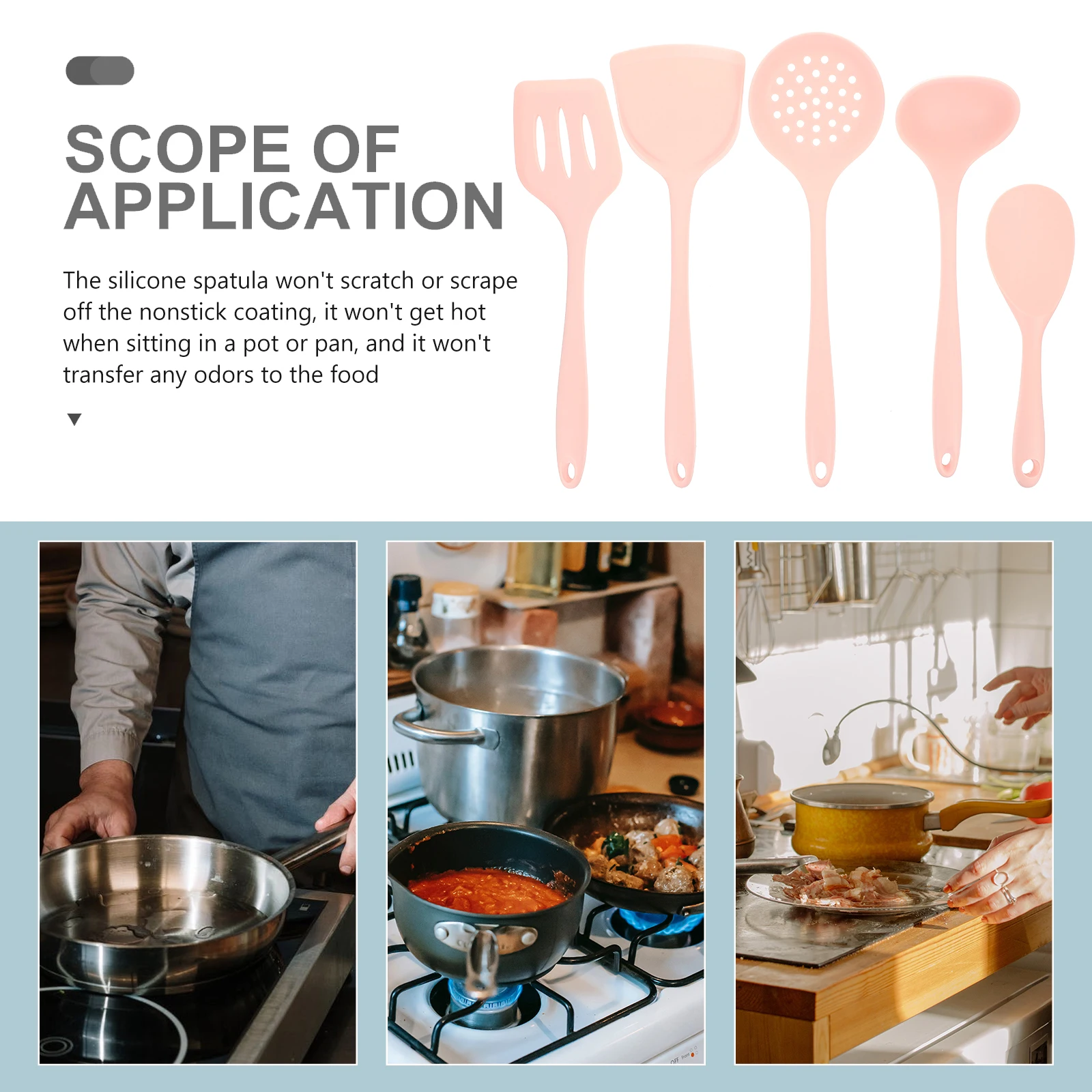 

Silicone Spoon Spatula Set Heat Resistant Kitchen Gadget Cooking Tool Ergonomic H Touch Round Edge Smooth Surface High