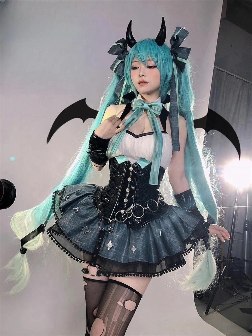 Anime Miku Little Demon Raccoon Cosplay Costume Woman Halloween MIKU Devil Cute Cosplay Dress