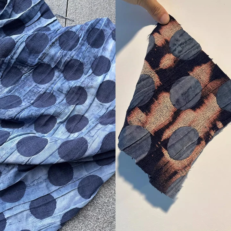 Handmade Tie Dyed Chenille Polka Dot Jacquard Fabric Home Fashion Clothing Designer Experiments Fabrics for Diy Sewing Cloth
