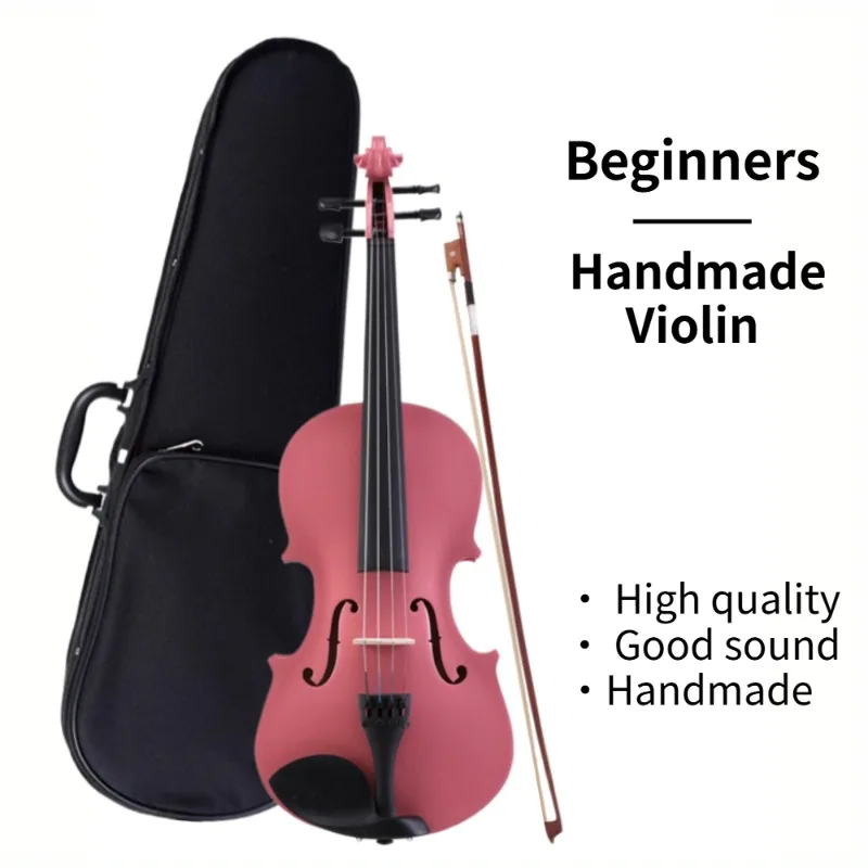 Handmade Beginner Introductory Exercise Grade Solid Wood 4/4  3/4  1/2  1/4  1/8 Violino Fiddle Full Set Accessories Pink Violin