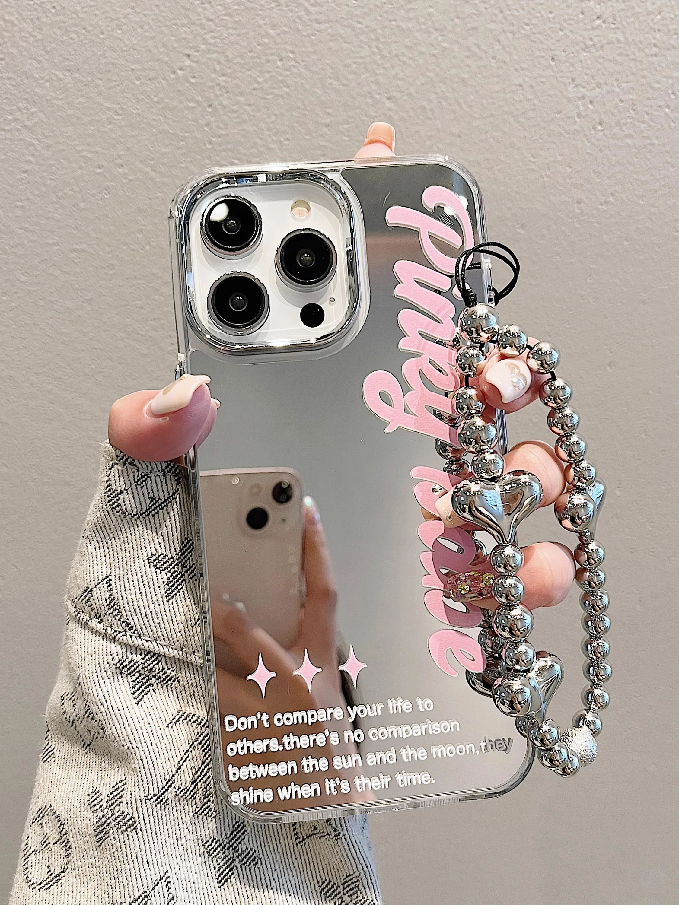 Pink Letter Silver Plated Mirror Case For iPhone 11 12 Pro Max 13 14 15Pro Max Dropproof Cover