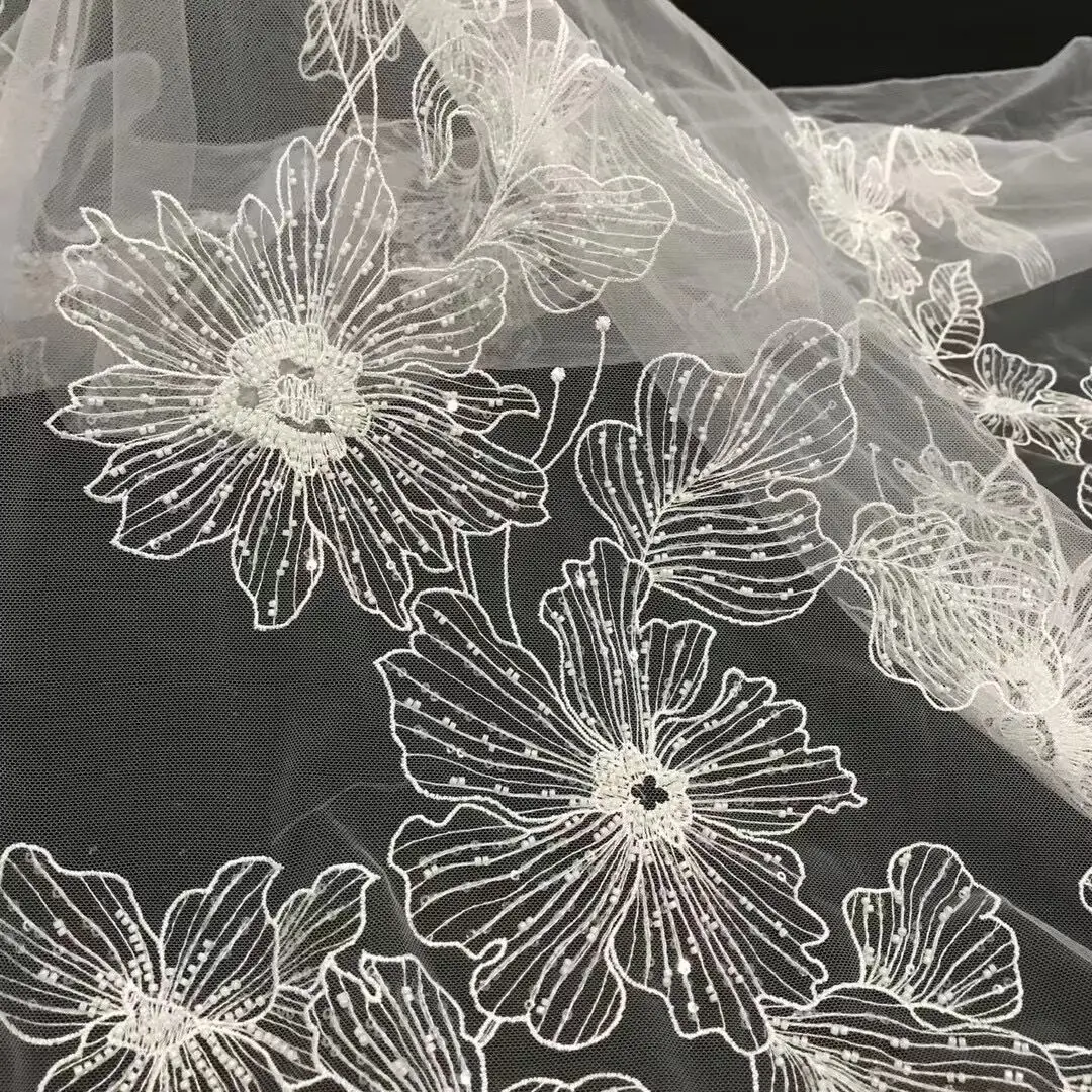 

Fahsion-Beading Lace Fabric with Beads, Tulle, Bridal Dress, SYJ-2308021