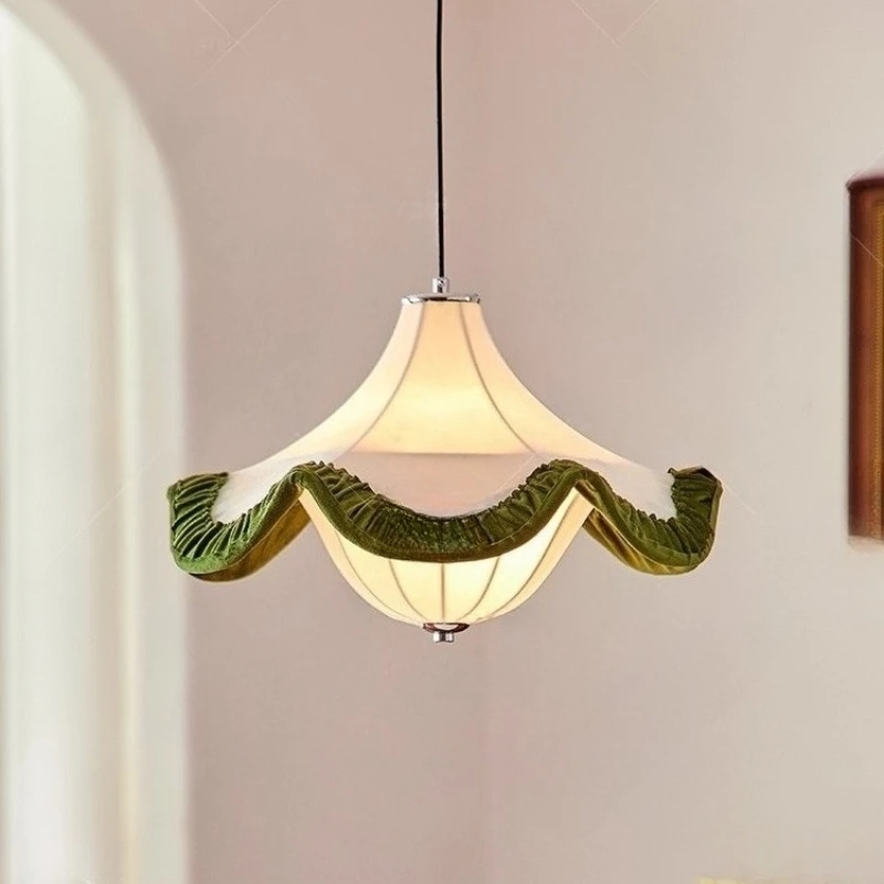 الفرنسية الأبيض النسيج مُثبتة في السقف أضواء الأخضر أضعاف الدانتيل الثريا الرجعية غرفة المعيشة المطبخ غرفة نوم مطعم مصابيح معلقة #2