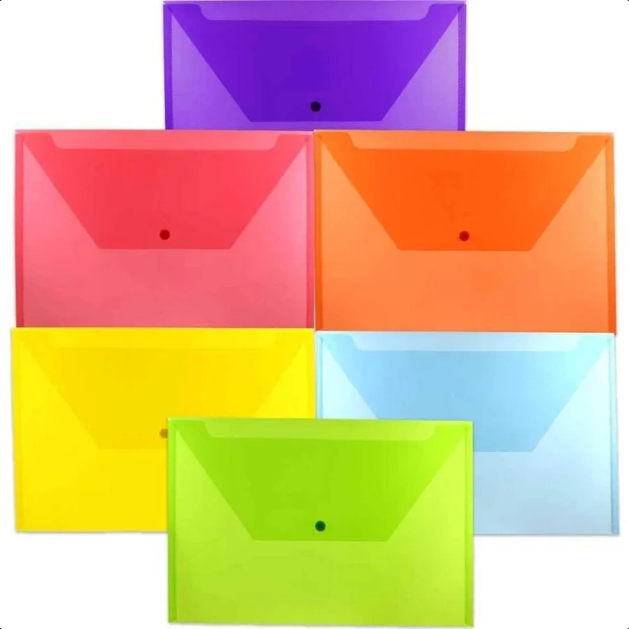 

Plastic Envelopes with Snap Closure Legal Booklet 9 3 4 x 14 1 2 Assorted Colors 6 Pack