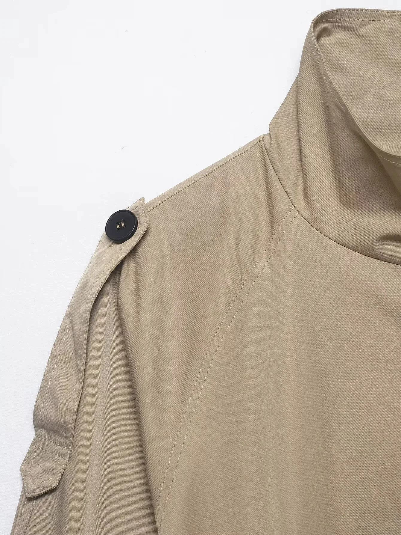Damen Cropped Trenchcoats Herbst-Outfit für Frauen Doppelreihige Stehkragen-Mäntel Damen Casual Vintage Jacken – Detail 7