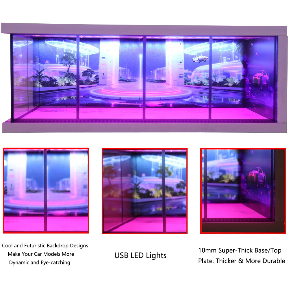 1/64 Car Garage Diorama Model Display Set USB LED Light Collectible Model Miniature Car Parking Lot Scene Simulation Storage Box