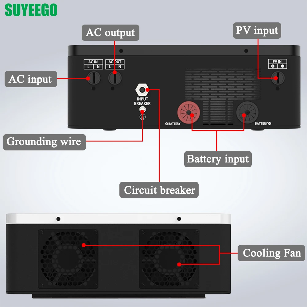 SUYEEGO All-in-one Inverter Dual Battery 12v 24v 2300w 4200w Input 220v 230v Off Grid Inverter for Lifepo4 Lithium Battery