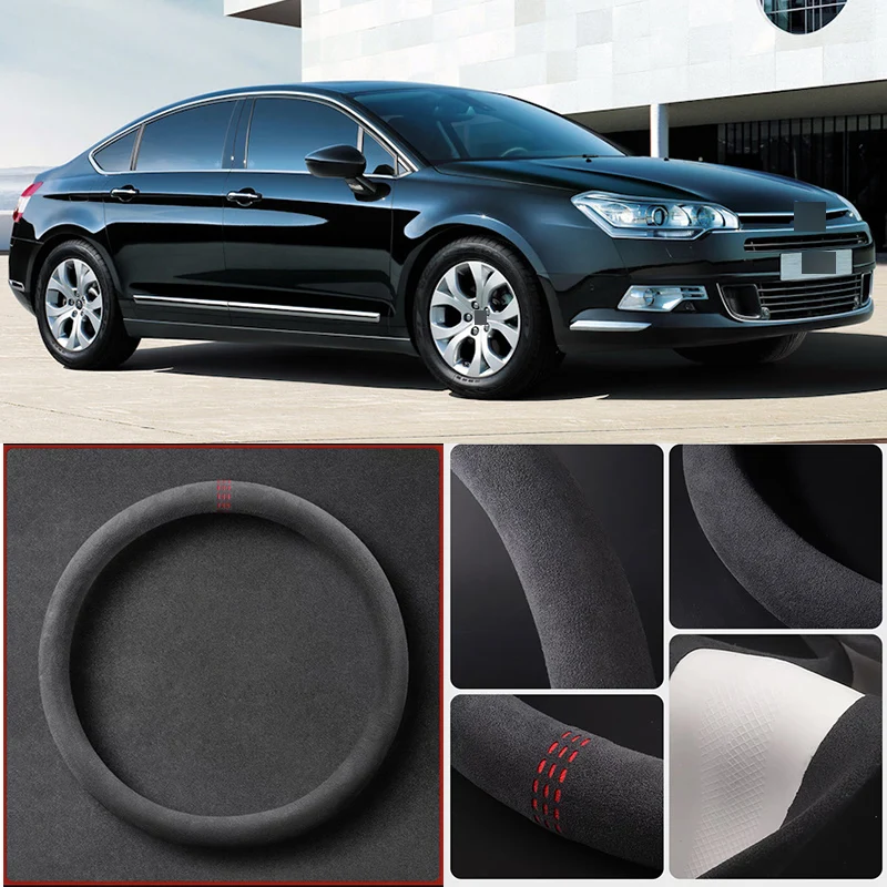 

Alcantara Anti-Slip Black Suede Leather Car Universal Steering Wheel Cover For Citroen C5 Car Accessories