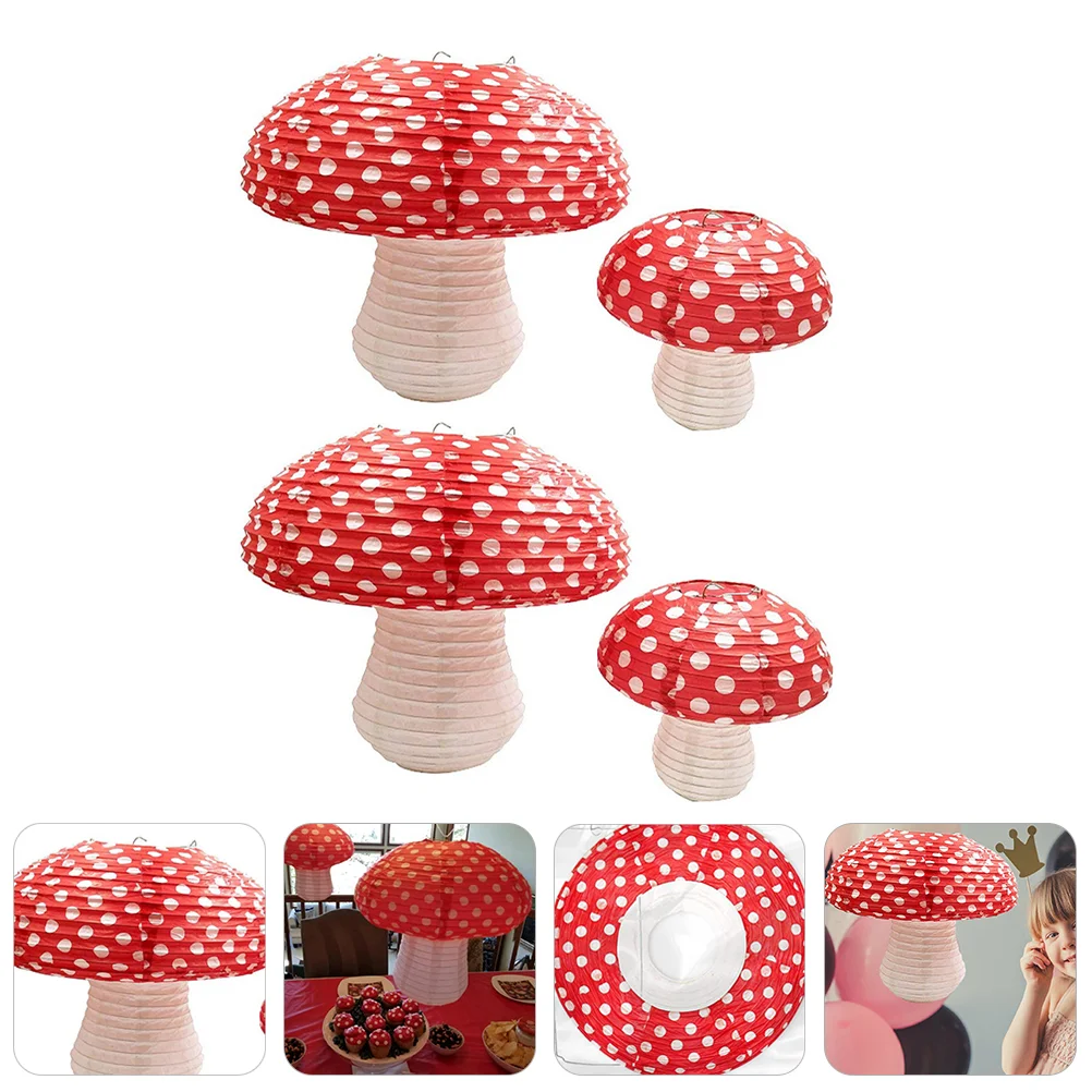 

4 Pcs Decor Lantern Mushroom Paper Shape Lanterns Ornament Nursery Jungle Birthday Party Child